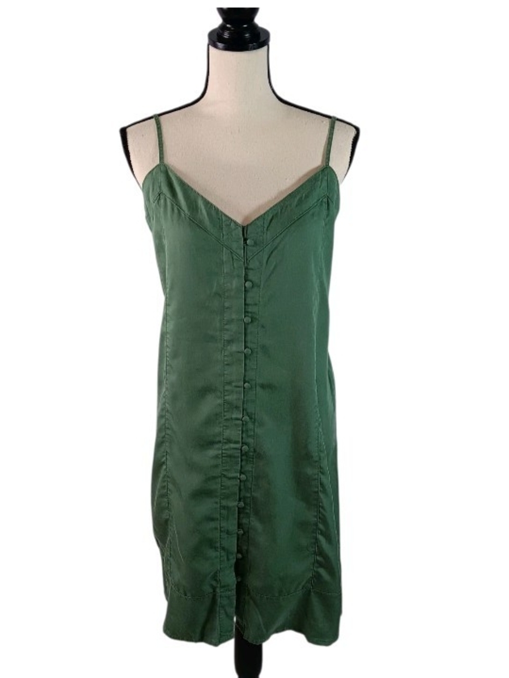 Vince Camuto Green Sleeveless Spaghetti Strap Button-Front Dress, Large